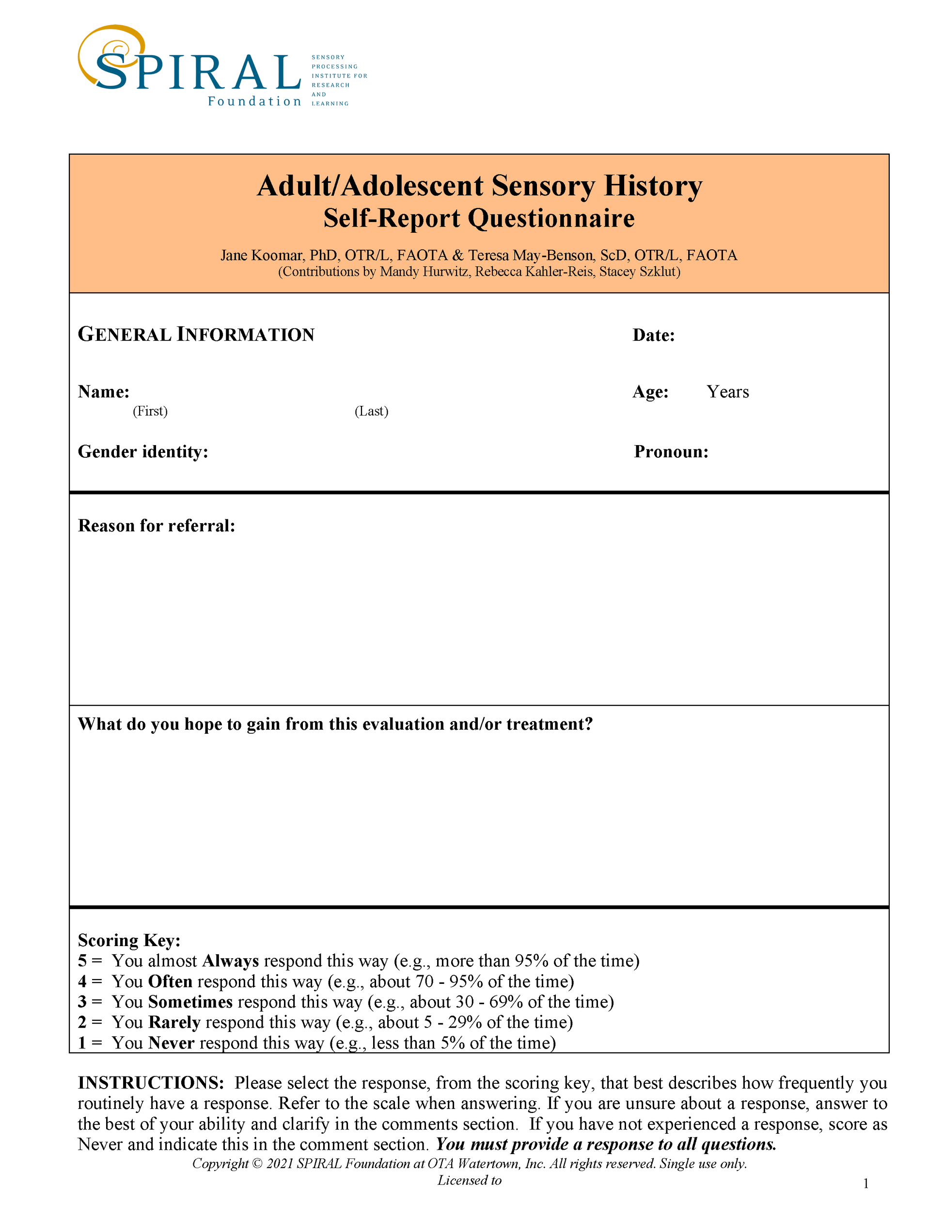 ASH: Self-Report Questionnaire 25 Pack. (Print, English)