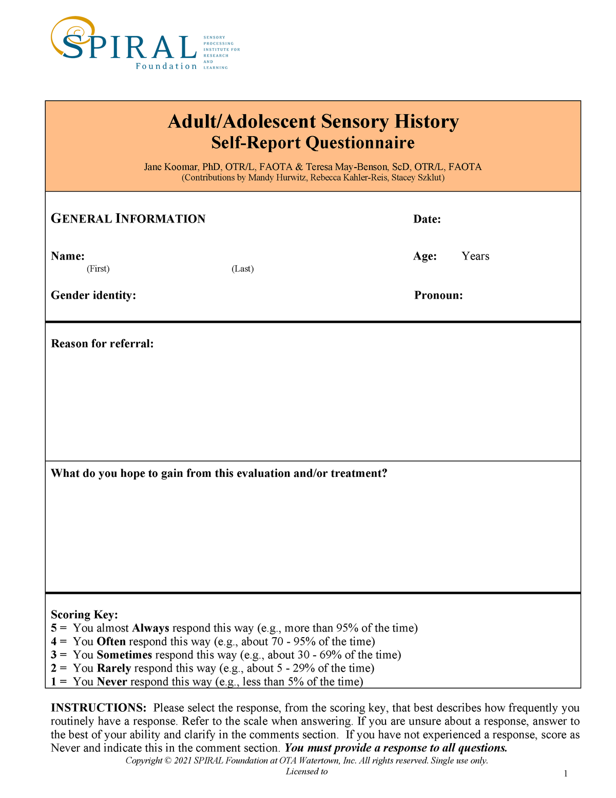 ASH: Self-Report Questionnaire (Digital, English)