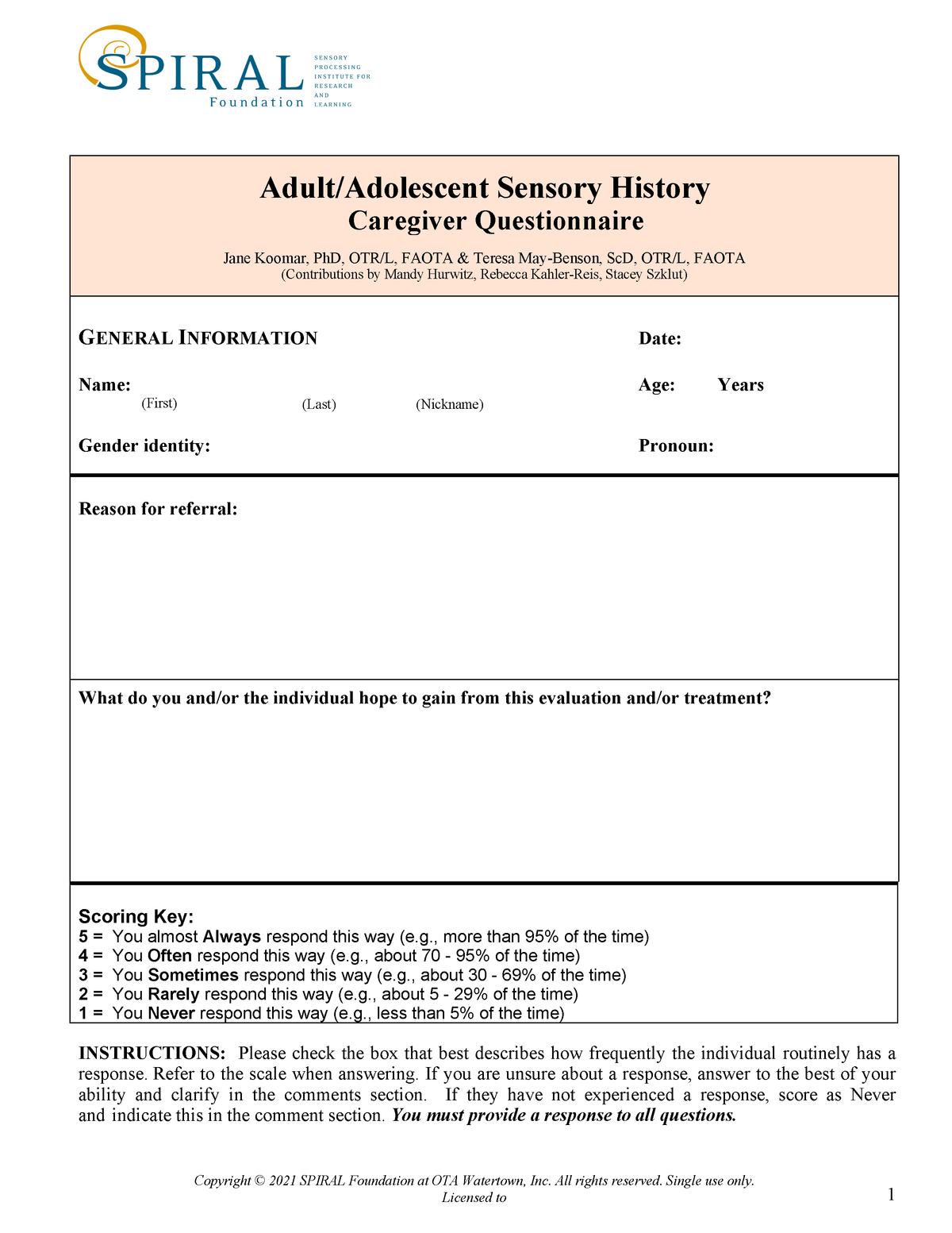 ASH: Caregiver Questionnaire (Digital, English)
