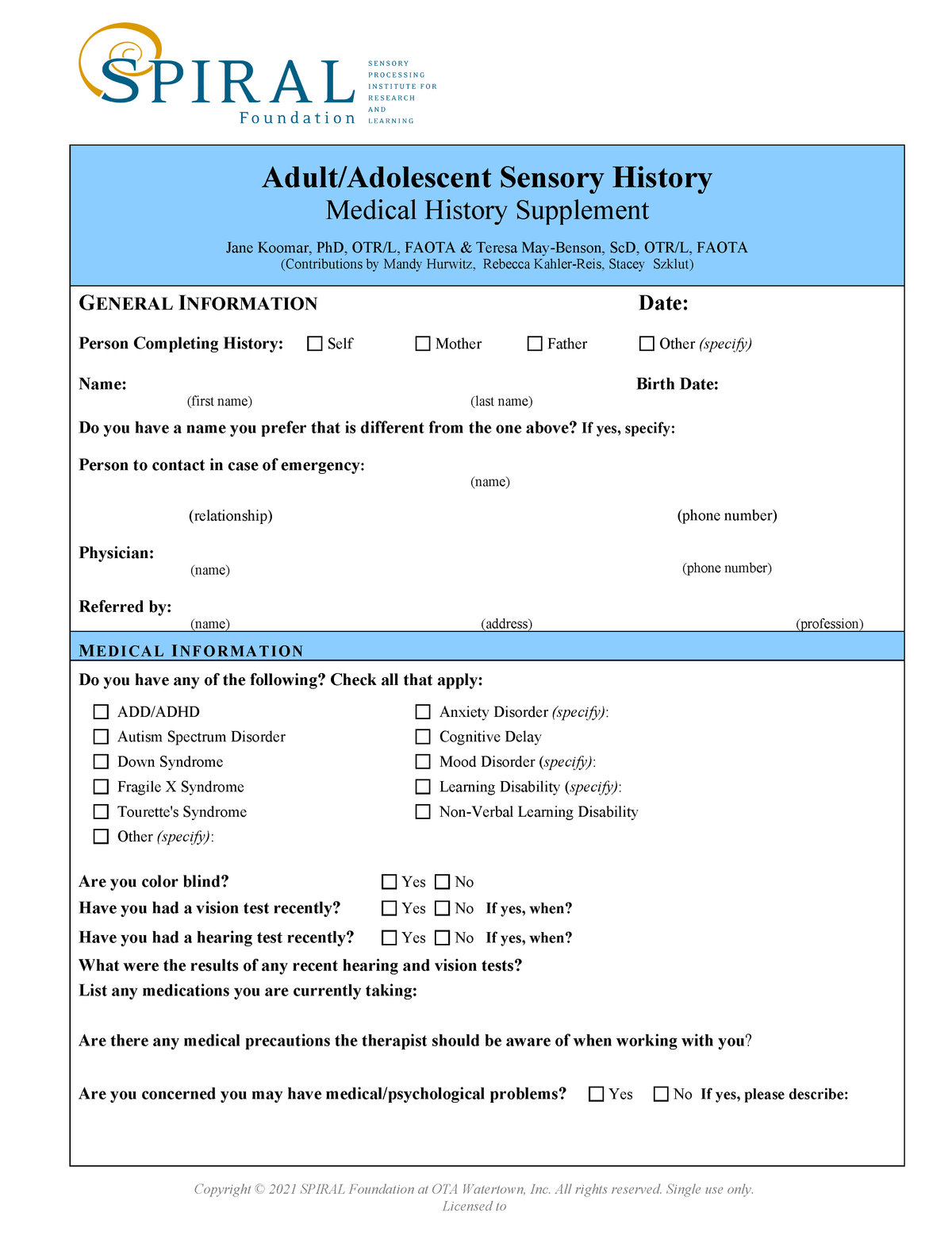 ASH: Medical History Supplement (Digital, English)